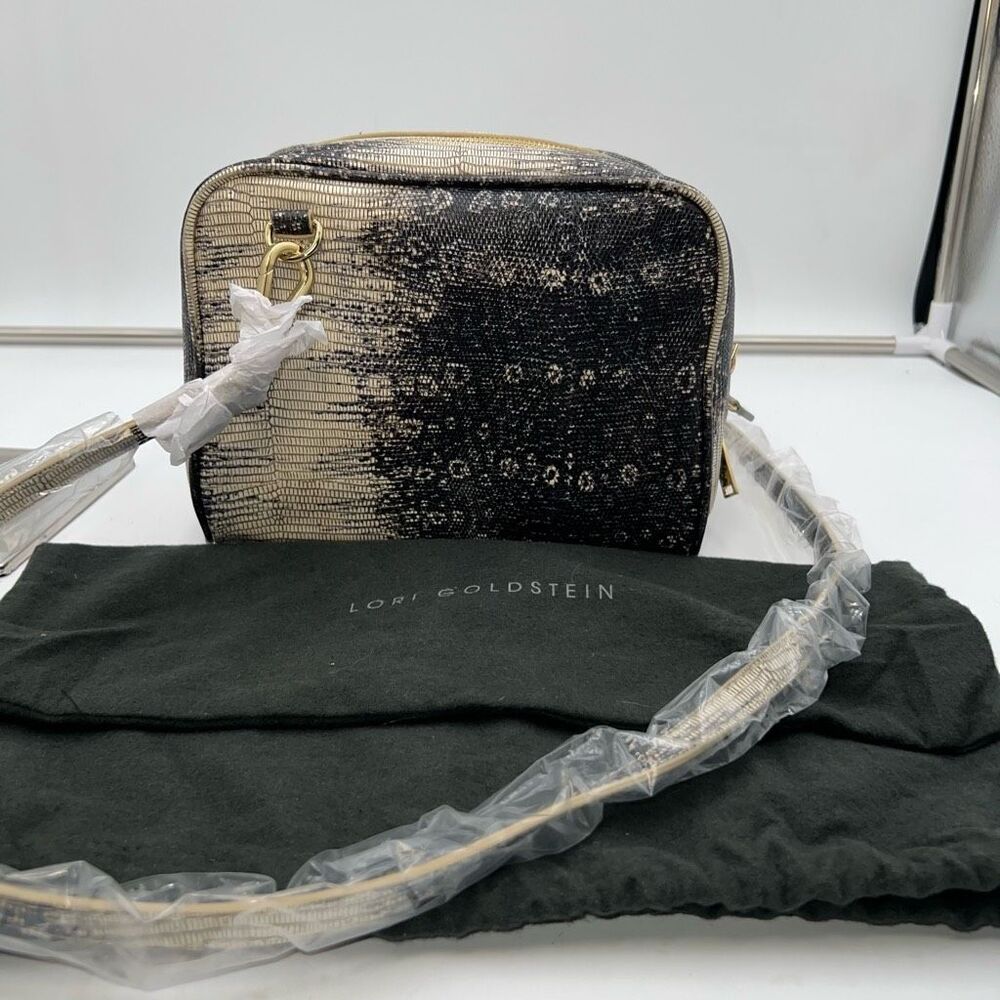 LOGO by Lori Goldstein Snakeskin Embossed and Pink Leather  Double Zip Camera Cr
